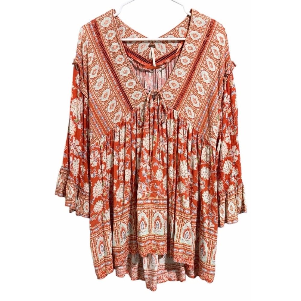 Free People Moonlight Dance Tunic Top Coral Red‎ Women's Size Small